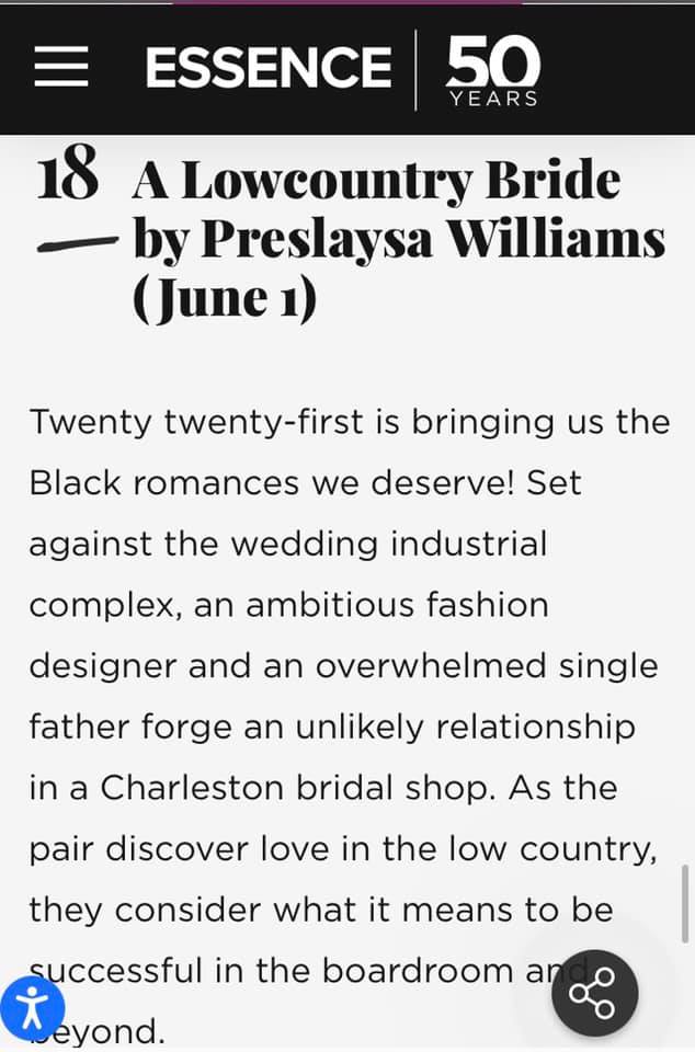 A Lowcountry Bride featured in the 21 novels we are looking forward to seeing in 2021
